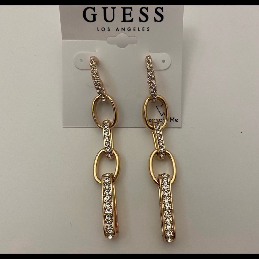NWT Guess Chain Link Drop Earrings with Rhinestone Detail